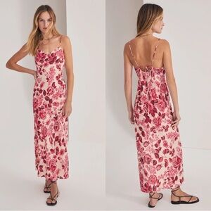 Favorite Daughter The Envy Slip Midi Dress Satin Floral Pink Rose Multi